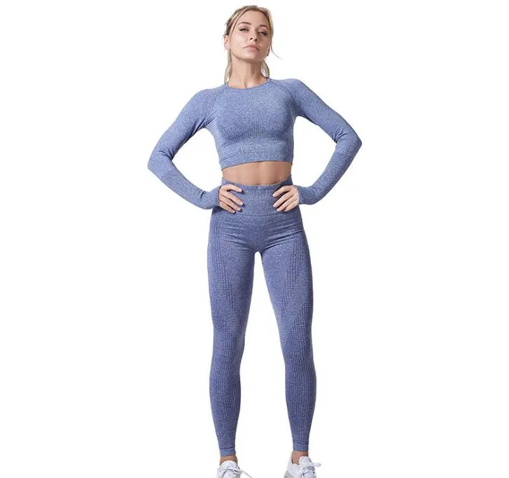 Women Vital Seamless Yoga Set Gym Clothing Fitness Leggings Cropped Shirts Sport Suit