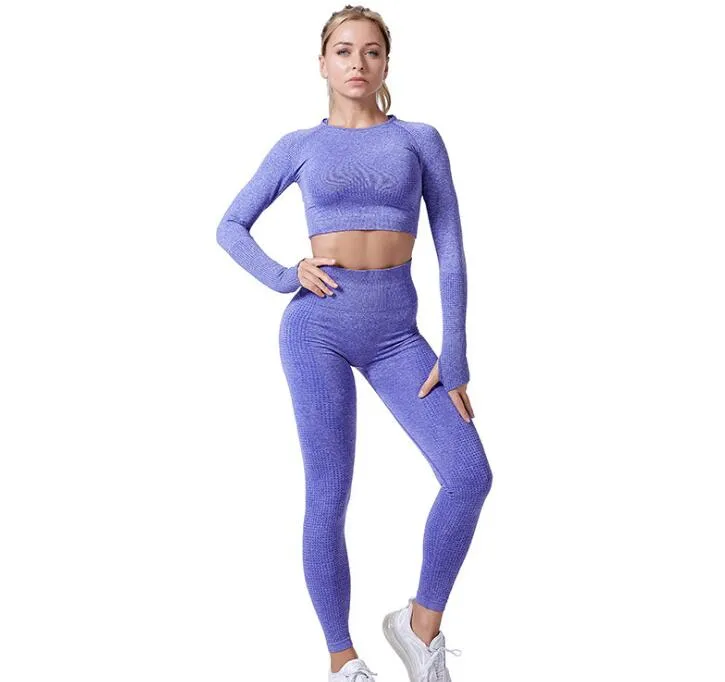 Women Vital Seamless Yoga Set Gym Clothing Fitness Leggings Cropped Shirts Sport Suit