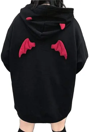 Womens Devil Wings Red Horn Sweatshirt Long Sleeve Hoodie Pullover Hooded Tops