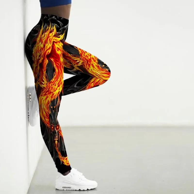 Women's High Waist 3D Skull Print Yoga Pants