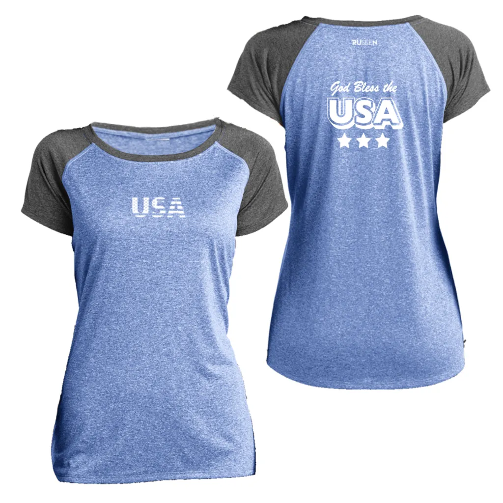 Women's Reflective Short Sleeve Shirt - God Bless the USA