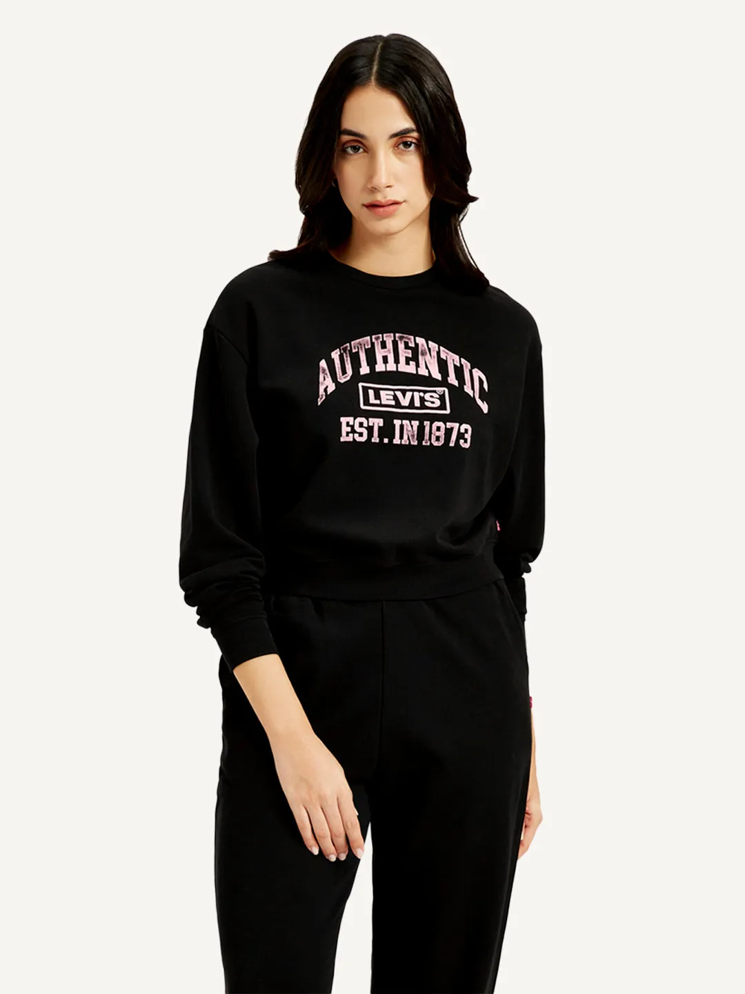 Women's Typography Black Crew Neck Sweatshirt