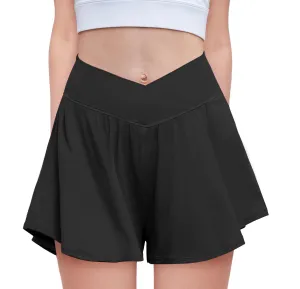 Zaclotre Girls Flowy Shorts with Spandex Liner V Crossover 2 in 1 Athletic Running Shorts with Pockets Kids Butterfly Skorts Black